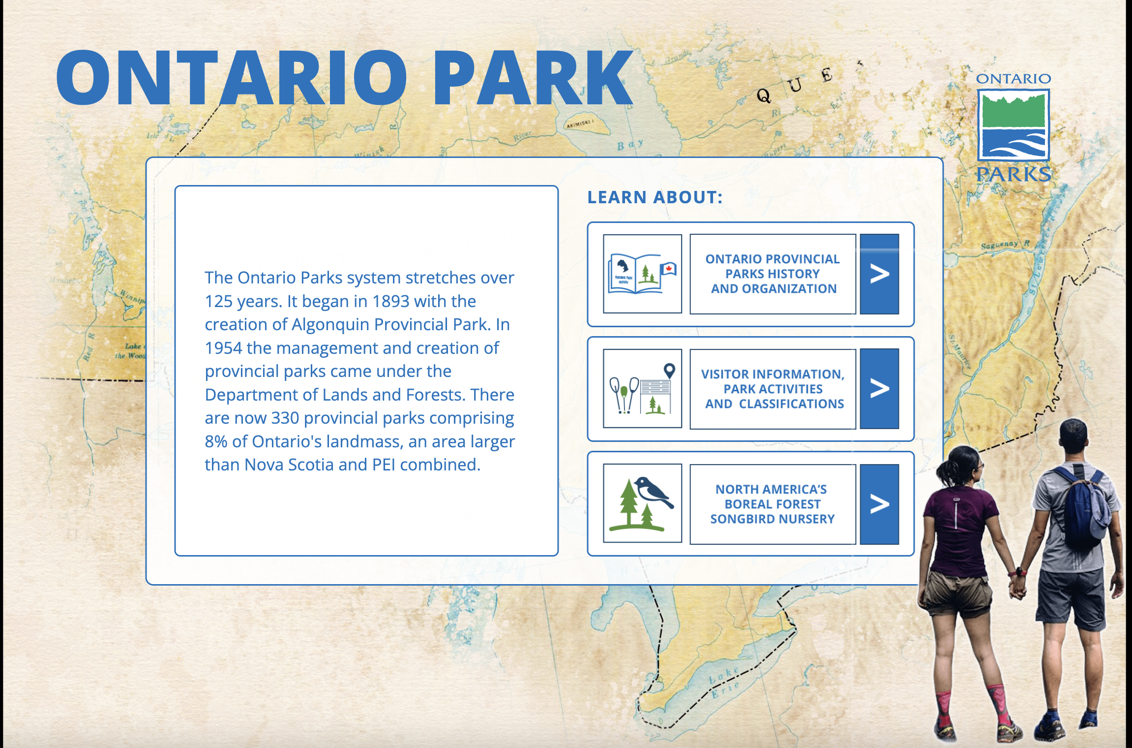Ontario Parks kiosk screen showing an interface concept